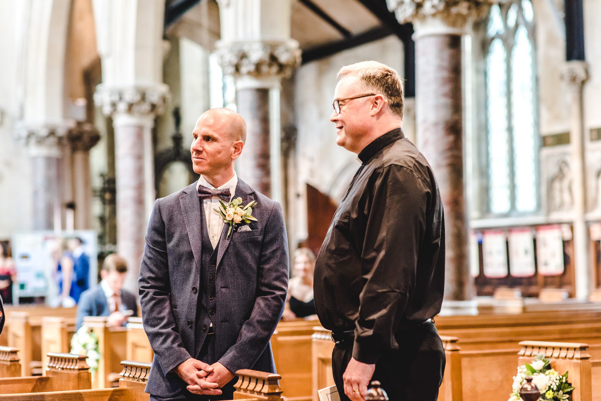 A groom before a wedding ceremony looking nervous