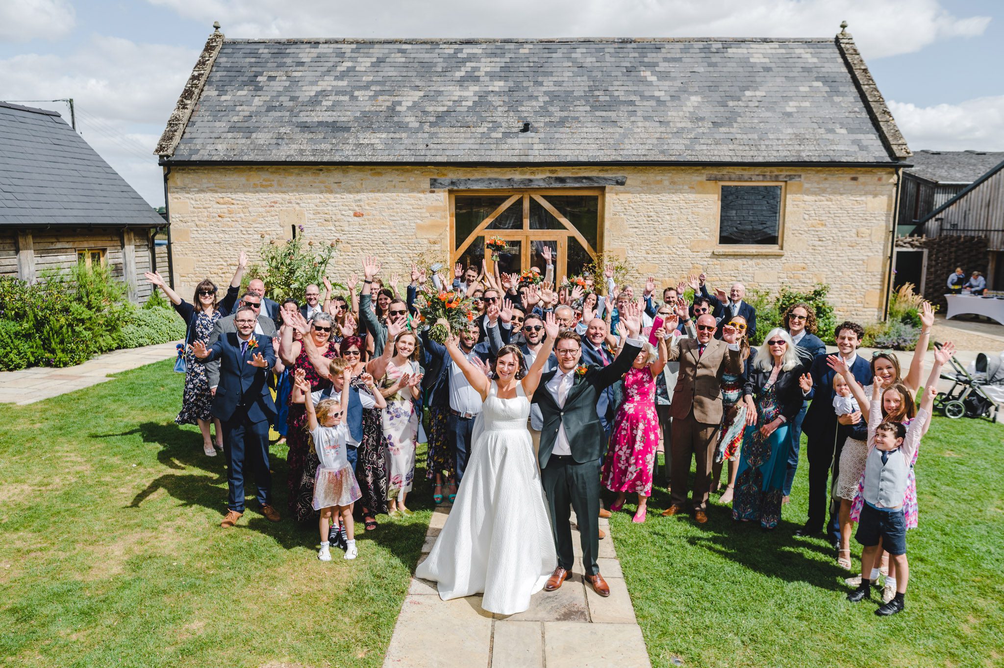 Big group photo at Upcote Barn