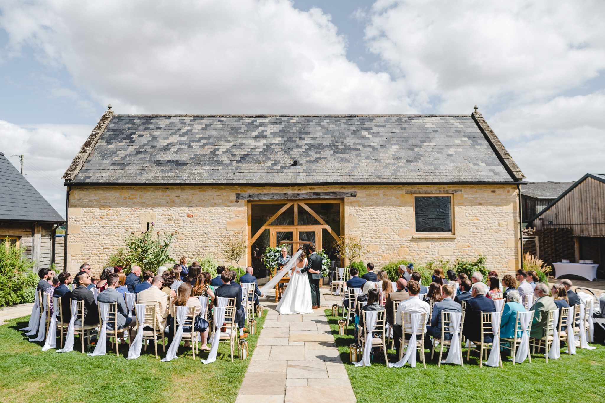 Wide view of an Upcote Barn ceremony
