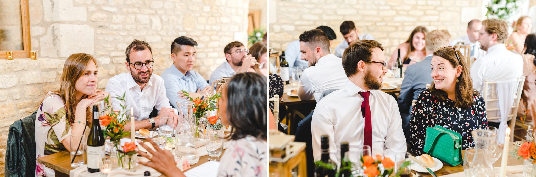guests at upcote barn for the wedding breakfast