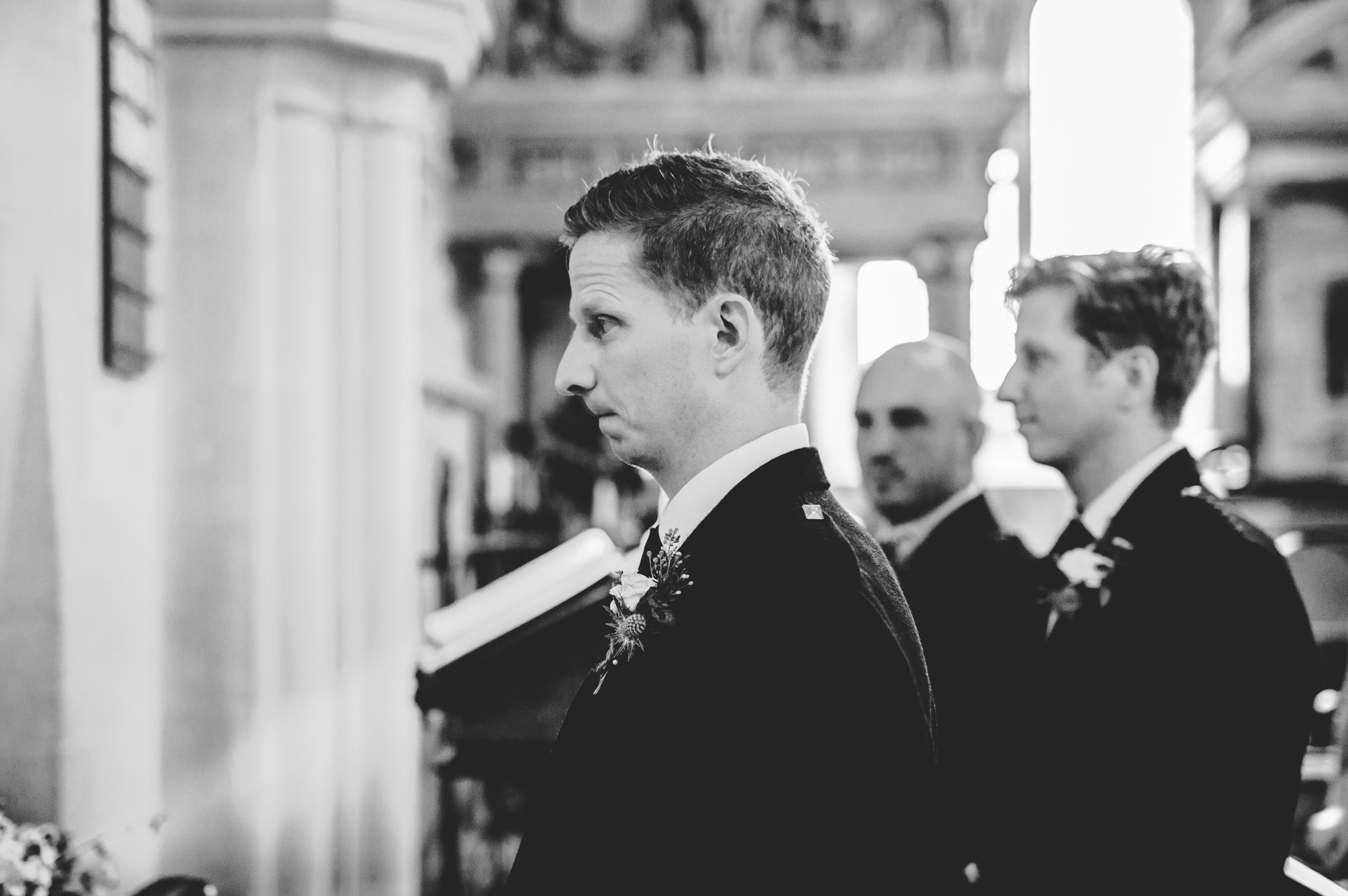 Groom at the altar on his wedding day
