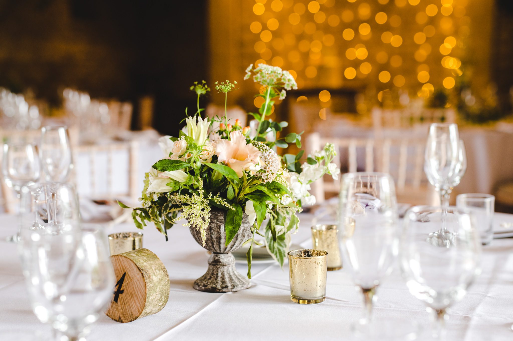 Wedding flowers at the Great Tythe Barnin Tetbury