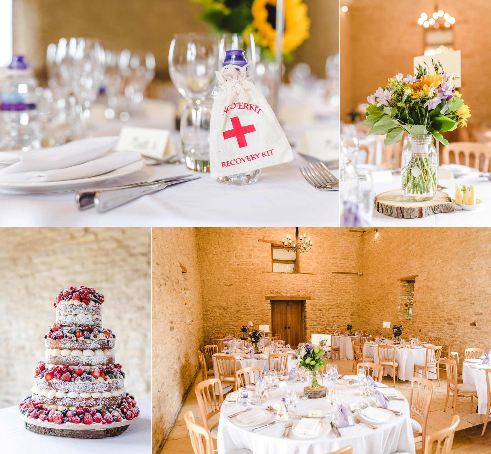 Wedding tables styled at Kingscote Barn