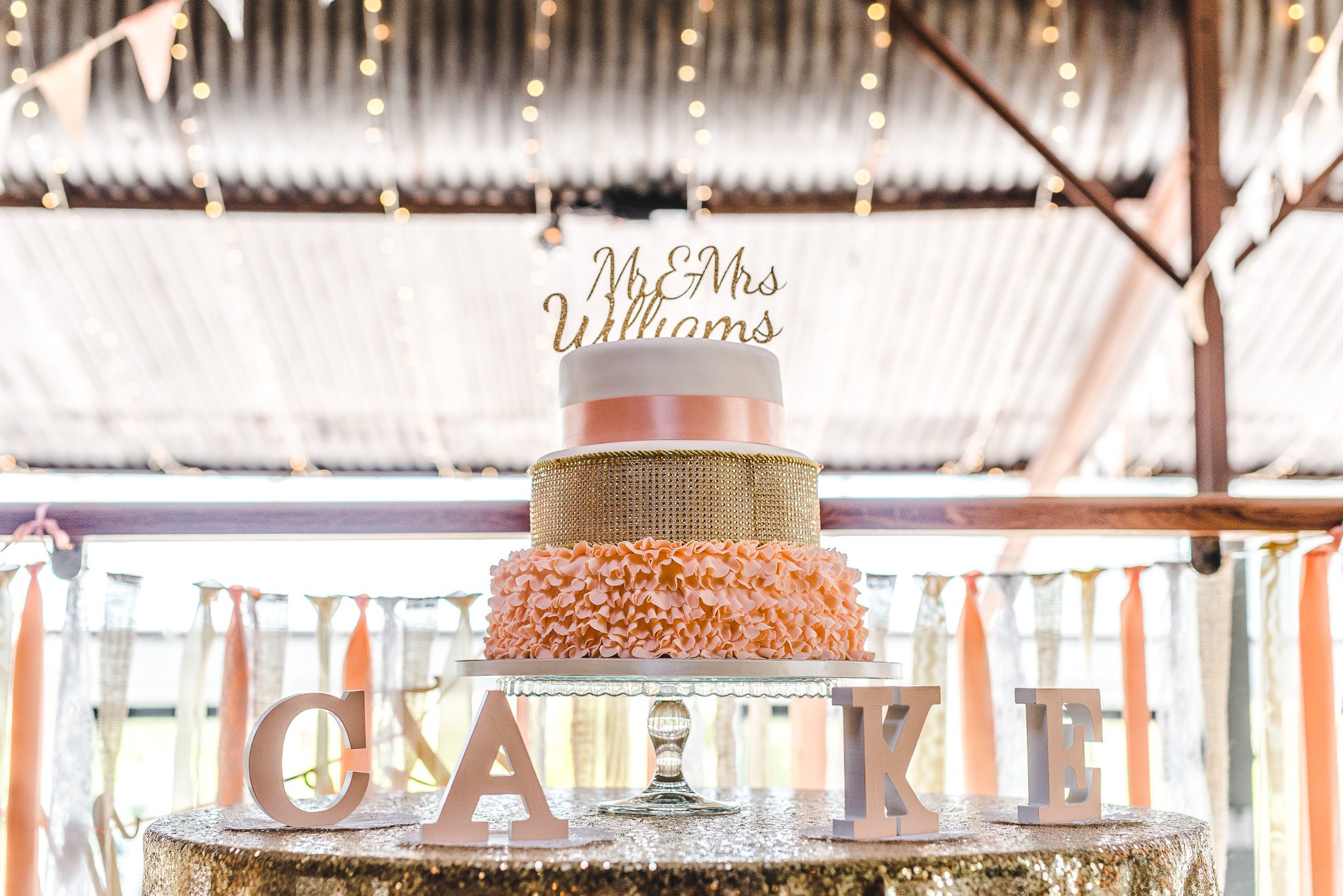 Amazing wedding cake at stone barn in the cotswolds