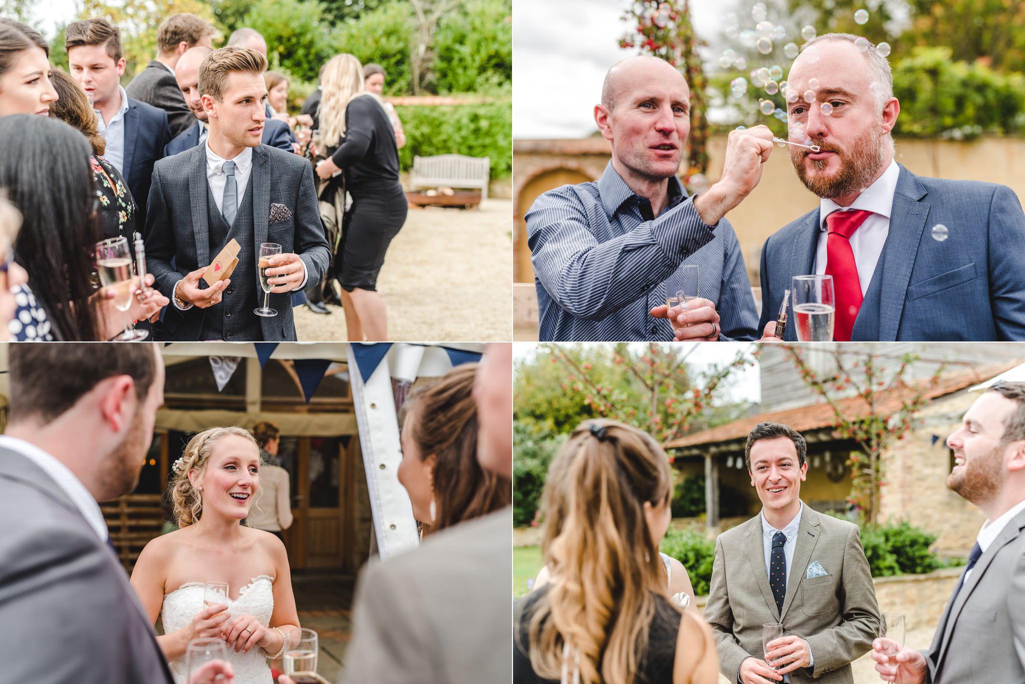 Candid wedding photography of guests at Oxleaze Barn by Bigeye Photography