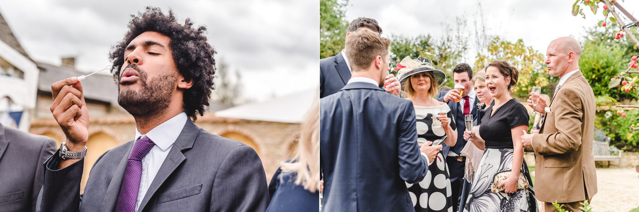 Candid wedding photography of guests at Oxleaze Barn by Bigeye Photography