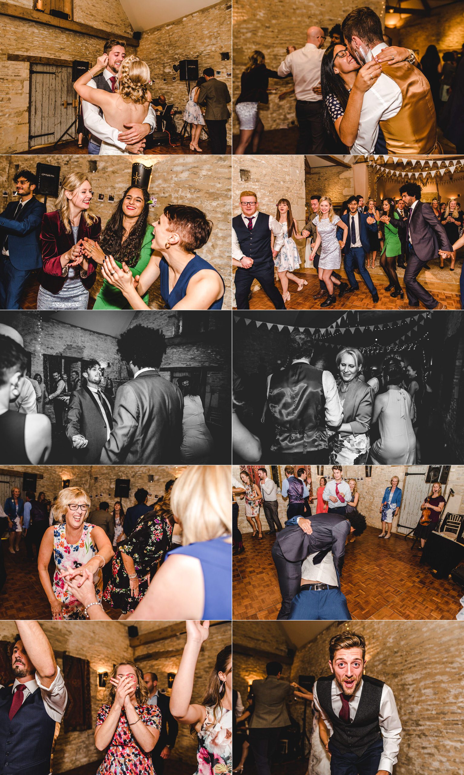 Wedding guests dancingat Oxleaze Barn