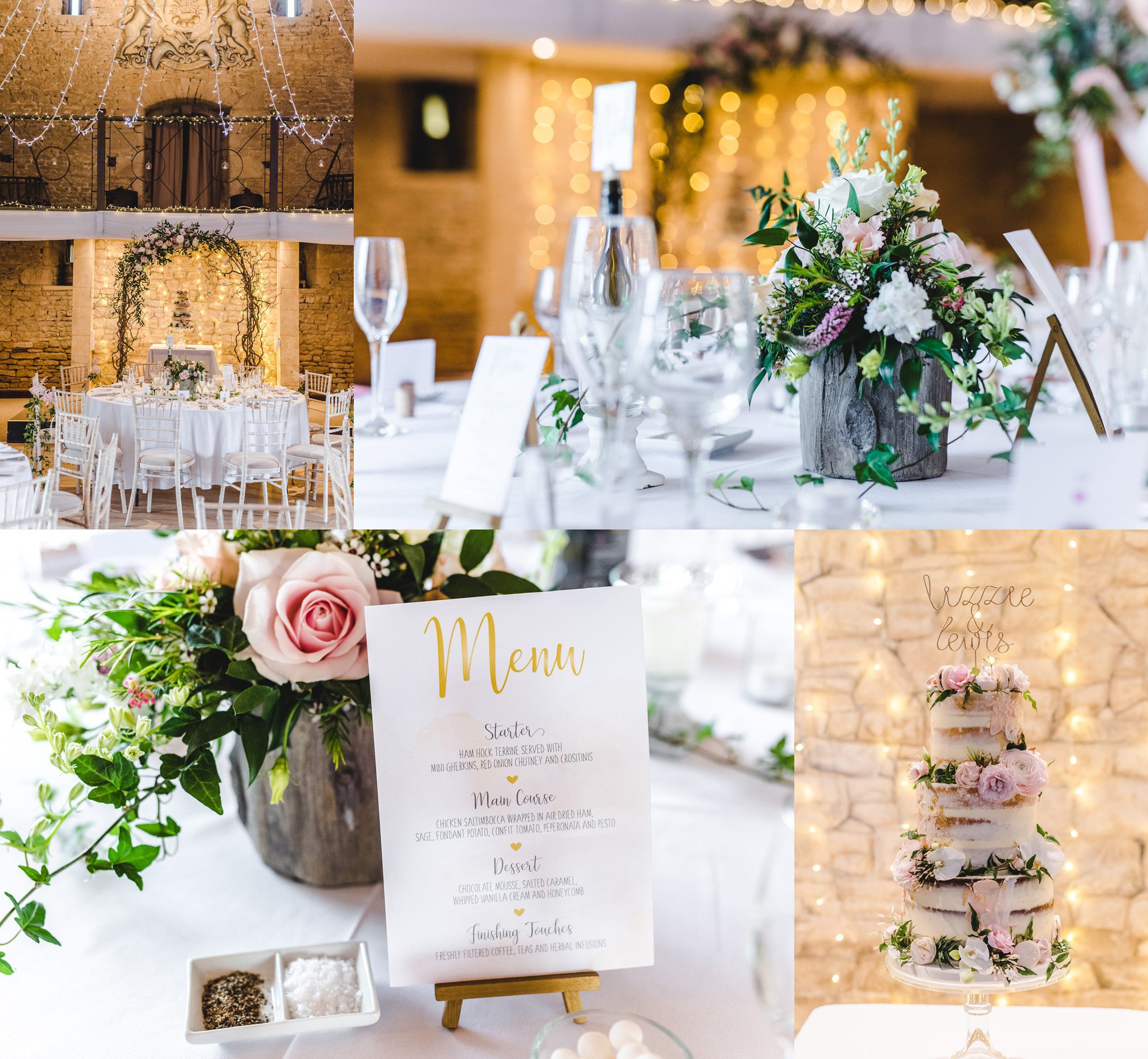 Wedding breakfast styling set up at the great tythe barn