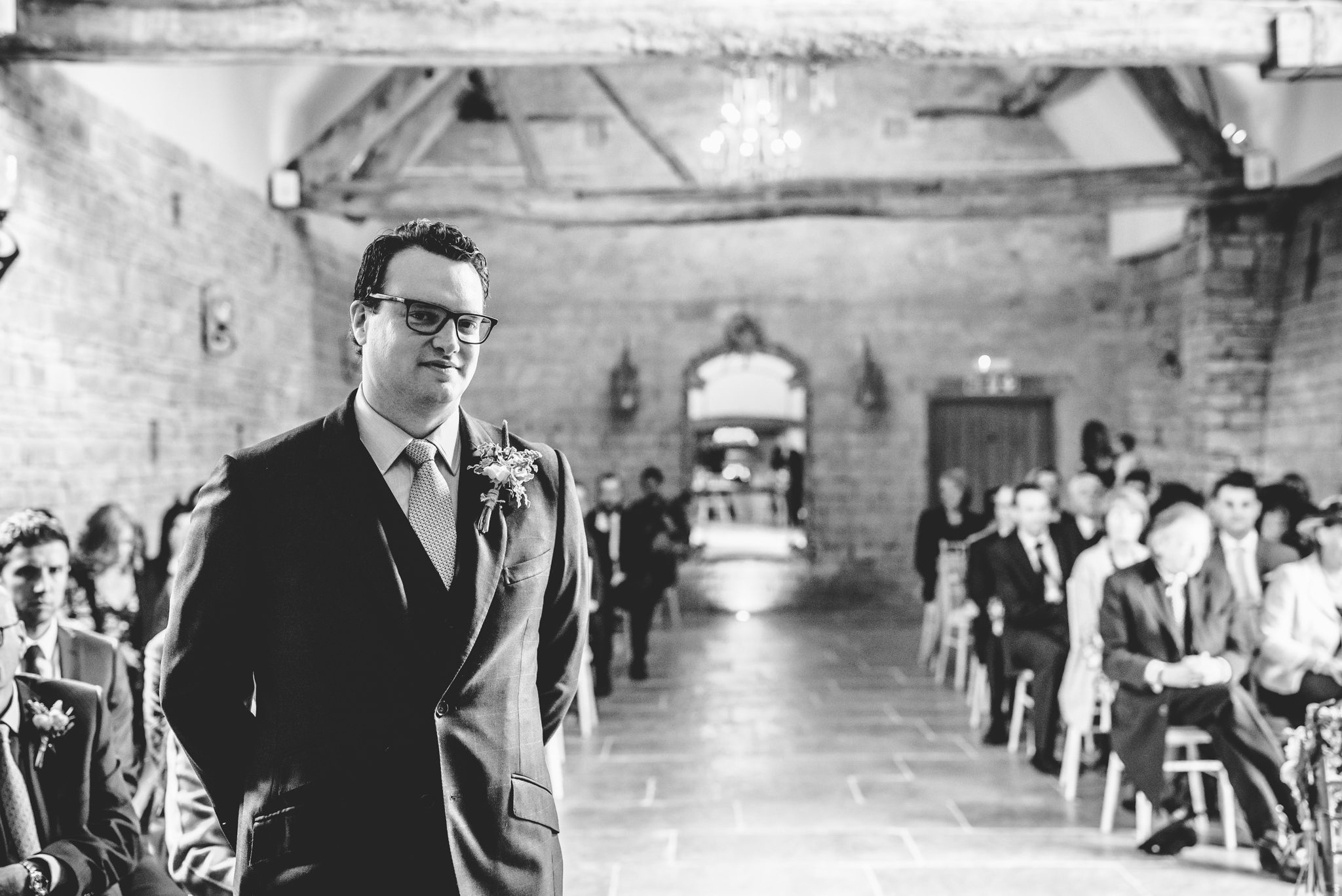 Groom waiting in the aisle at blackwell grange wedding