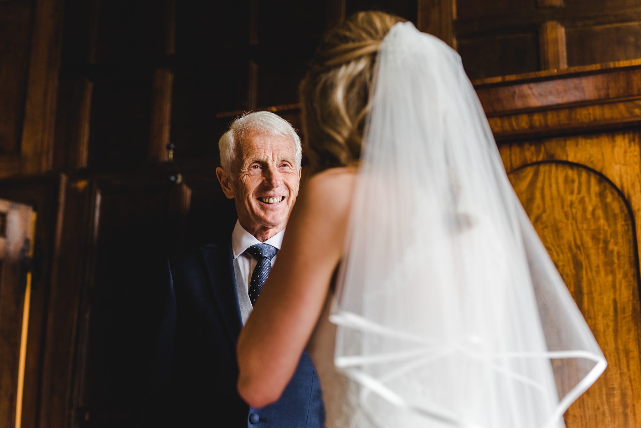 Father of the bride seeingbride for the first time before the ceremony