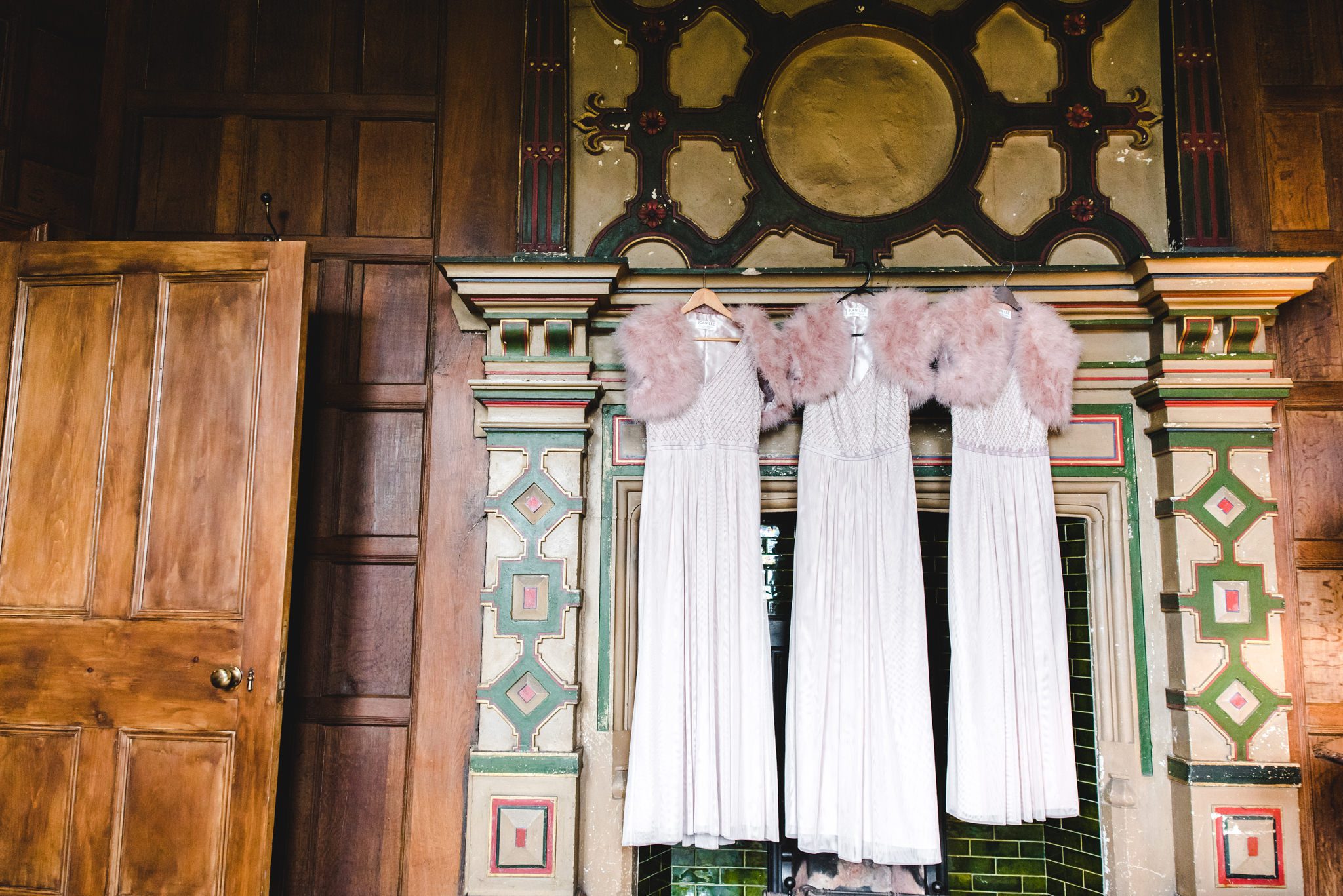 Bridesmaids dresses hanging up