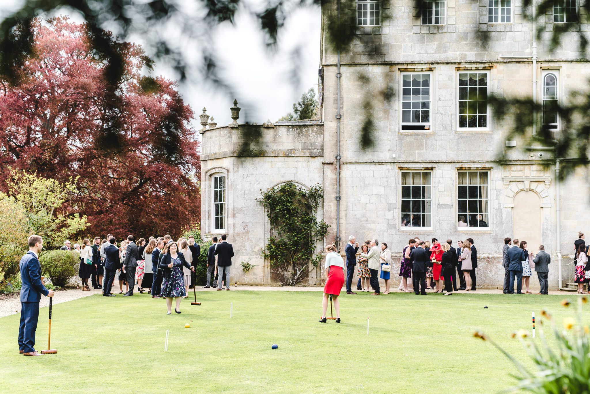 Drinks reception on the lawn at Elmore Court