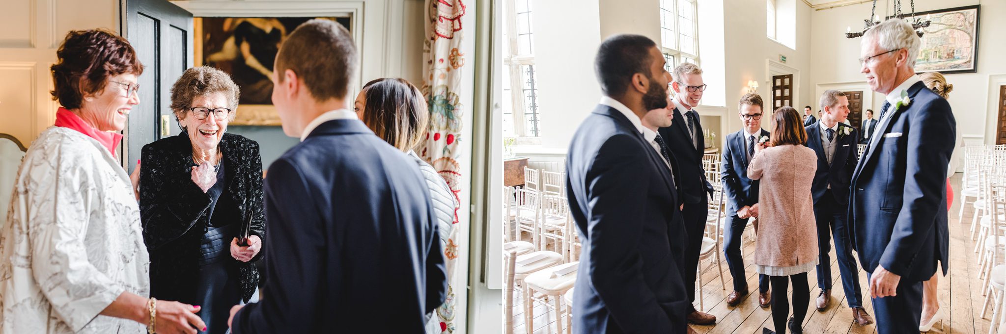 Candid images of wedding guests at Elmore Court