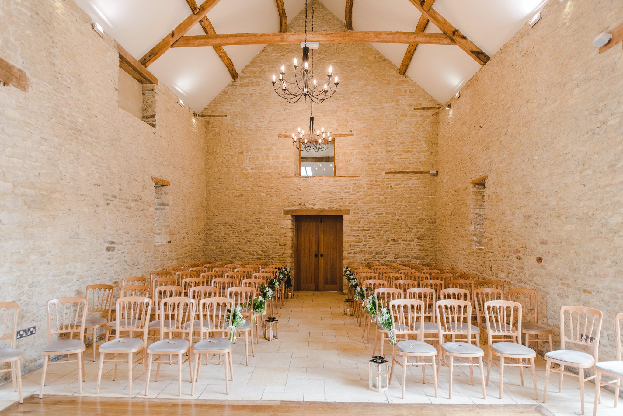 Kingscote barn set up for a ceremony