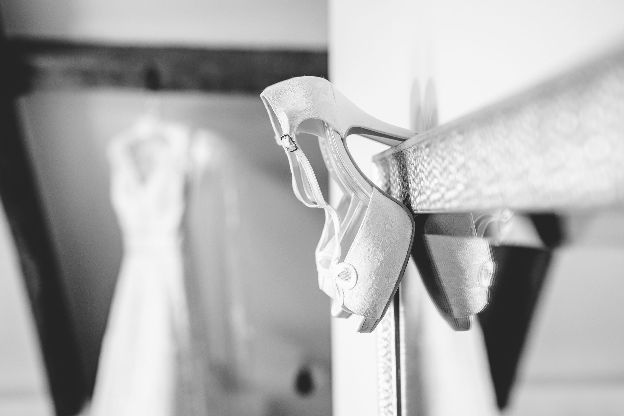 Bridal shoes in the Kingscote Barn bridal suite