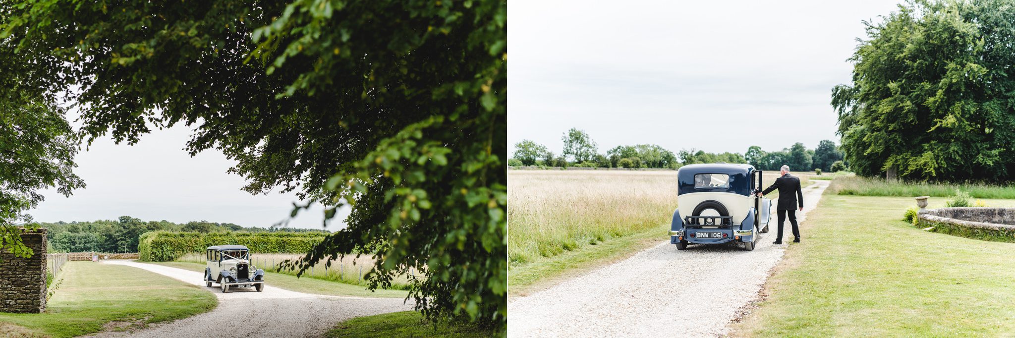 Bridal car at Lodge Park Wedding venue