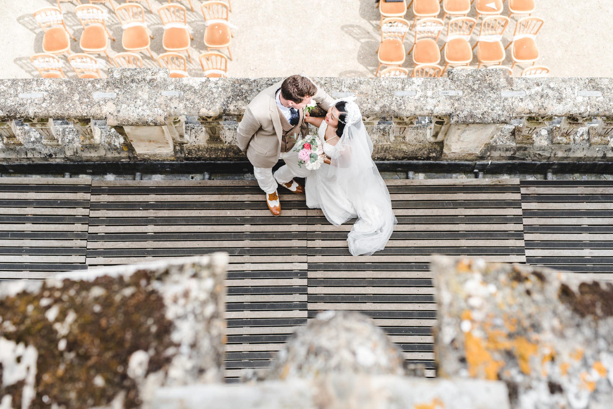 Bride and Groom photographed from above