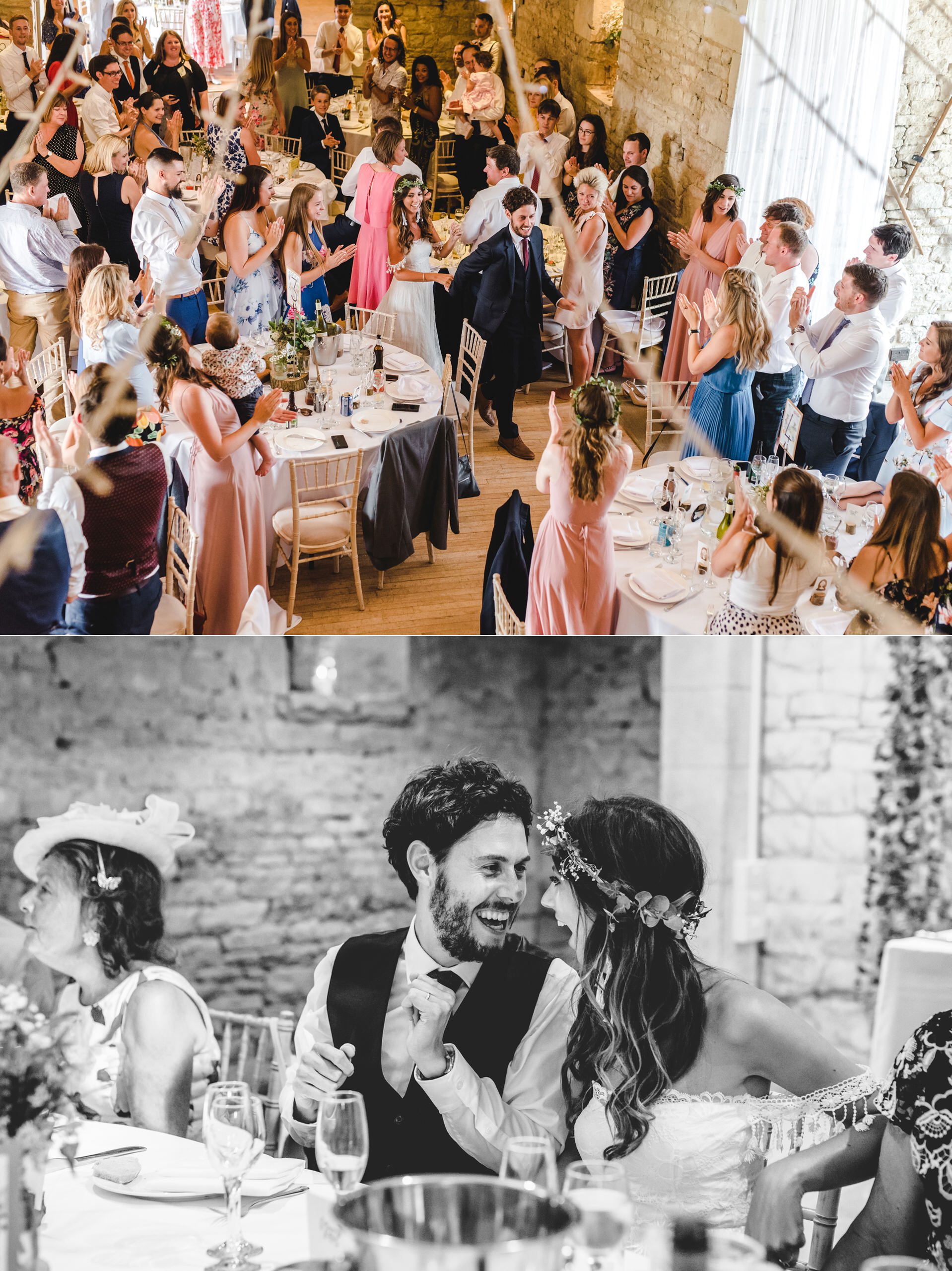 Bride and groom entering their wedding breakfast