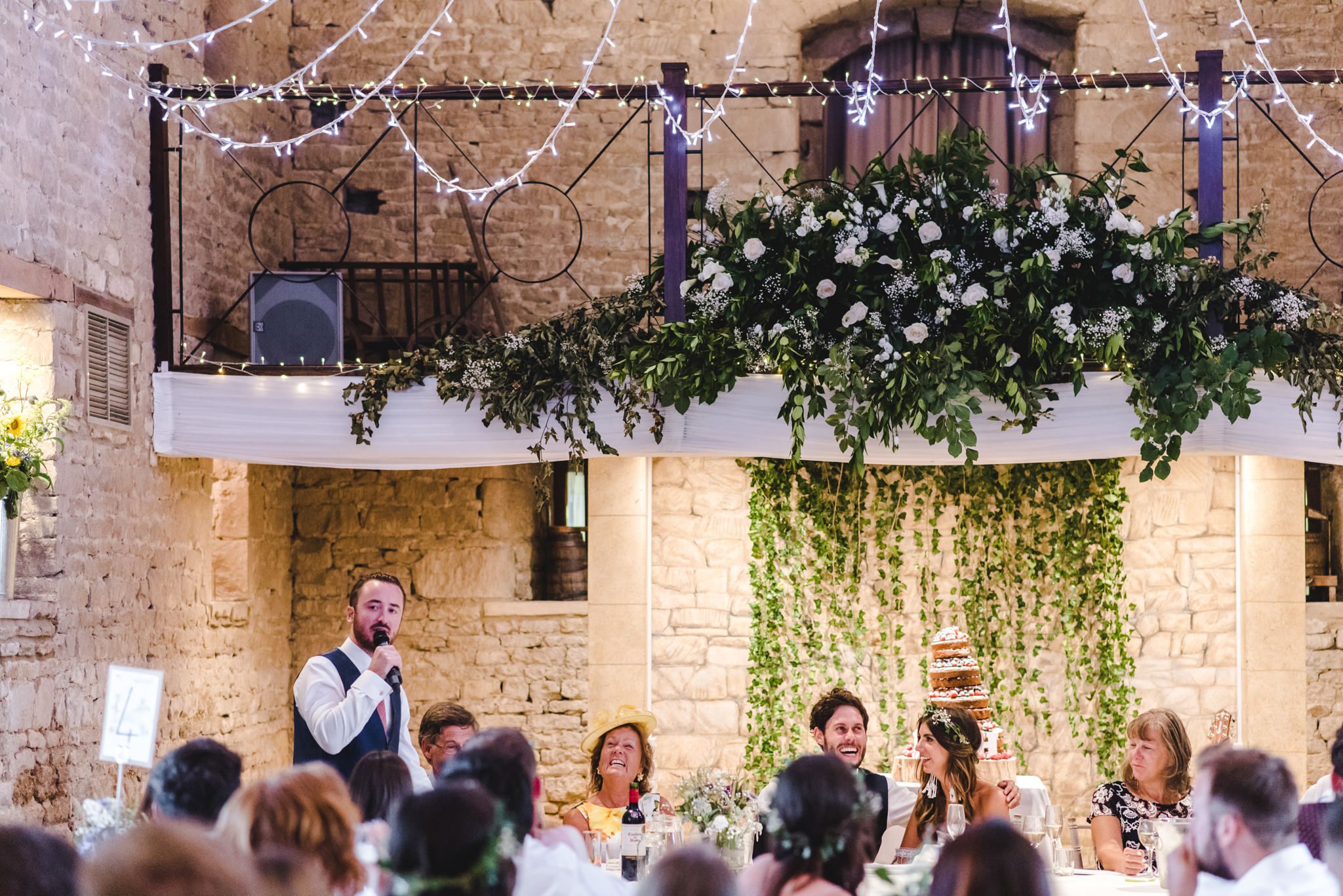 speeches in the wedding breakfast room at the great tythe barn