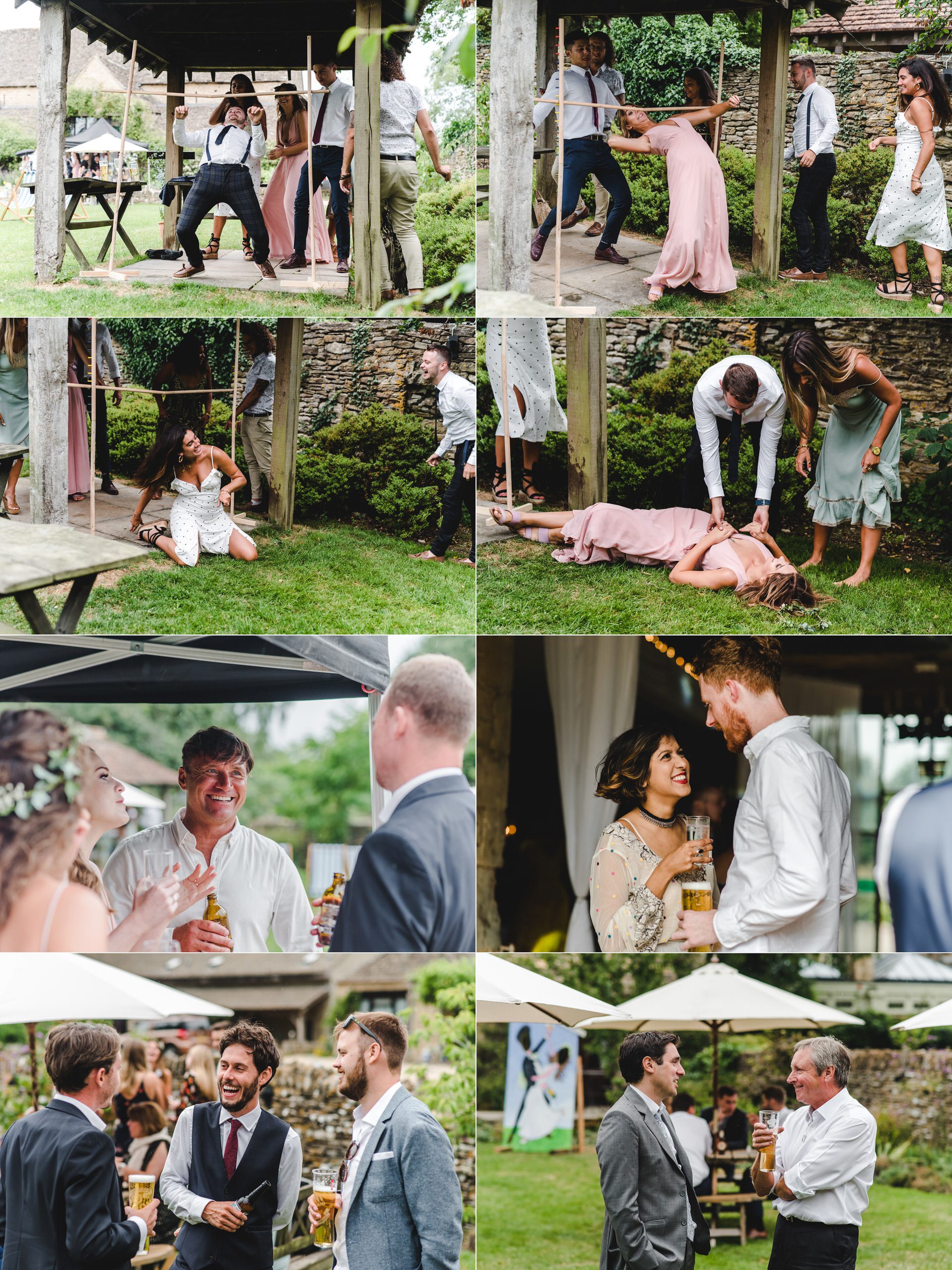 Wedding guests doing limbo