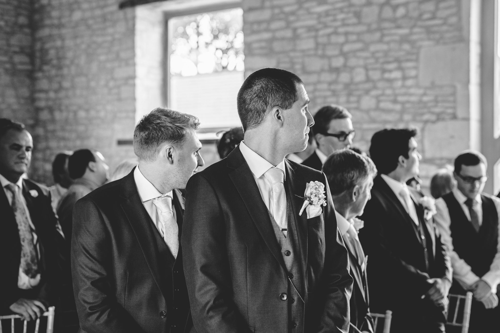 Groom waiting for his bride at upcote barn