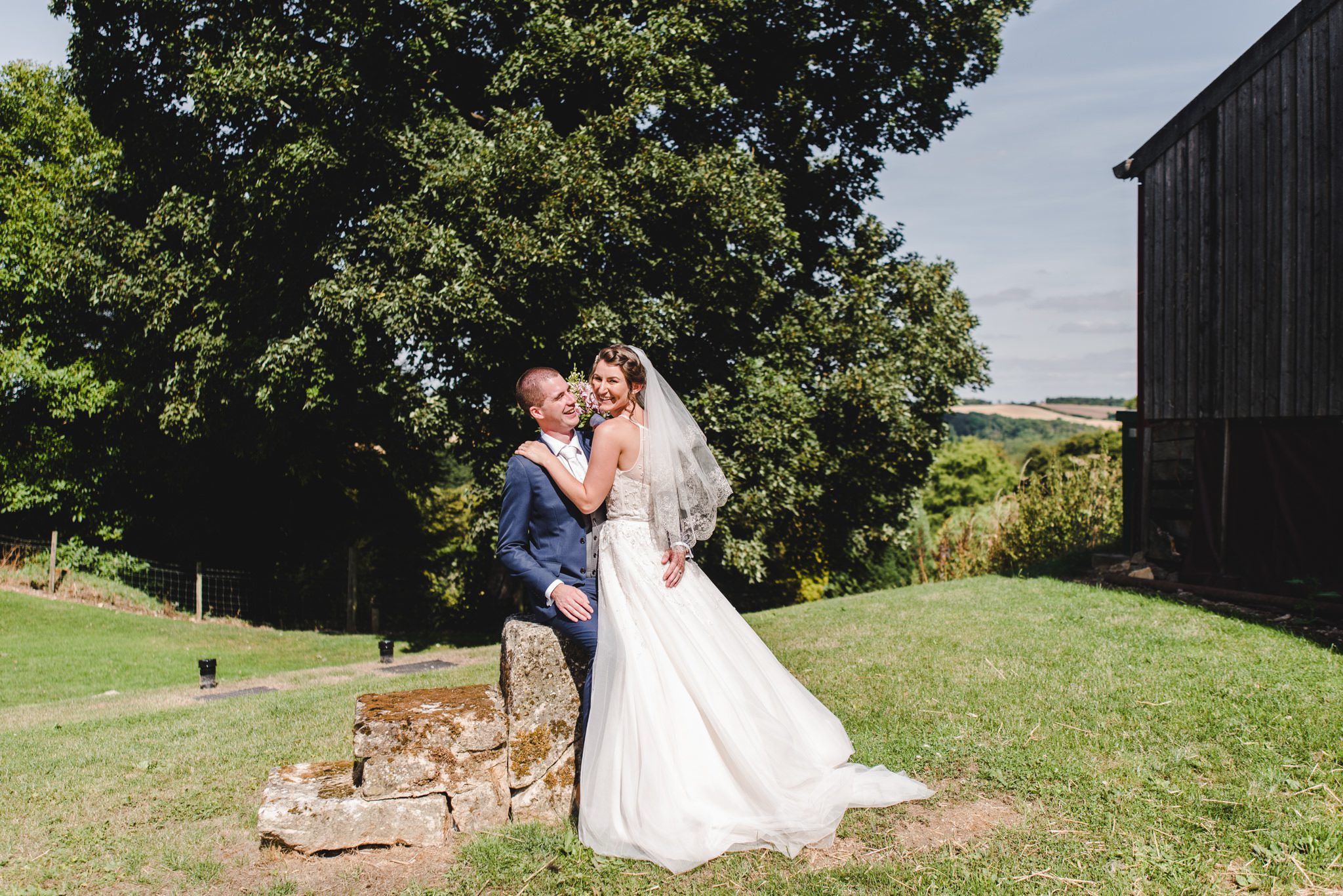 bride and groom in the sunshine