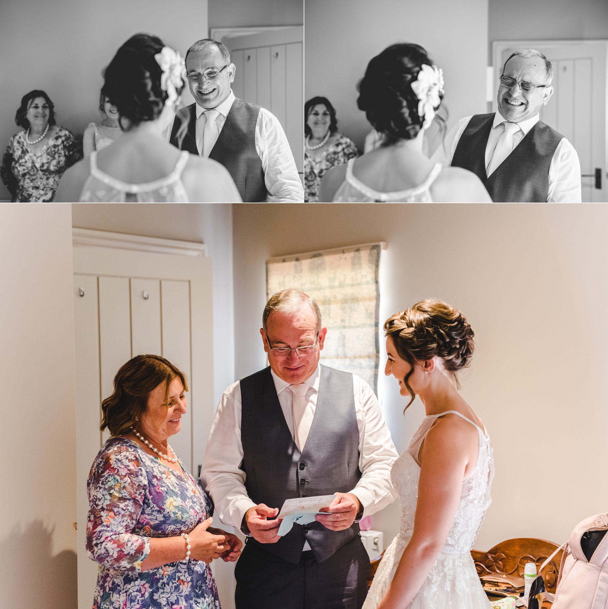 Bride's father seeing her in her wedding dress for the first time