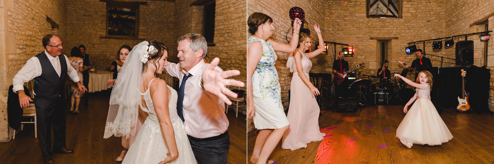 Wedding guests partying on the dance floor at Upcote 