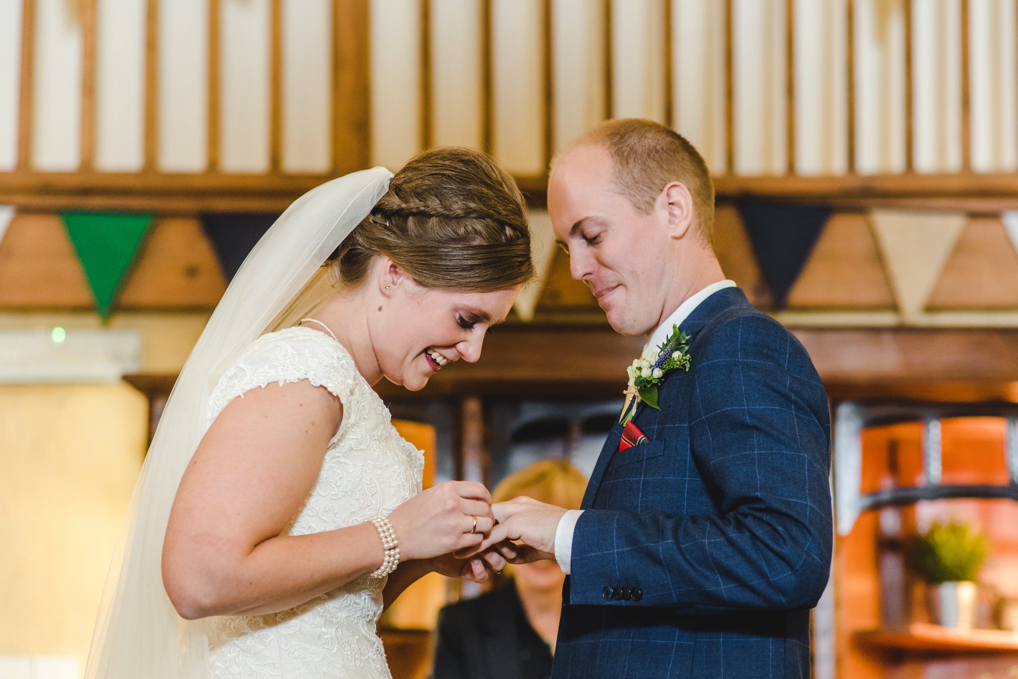 Ring exchange at Owlpen Manor wedding ceremony