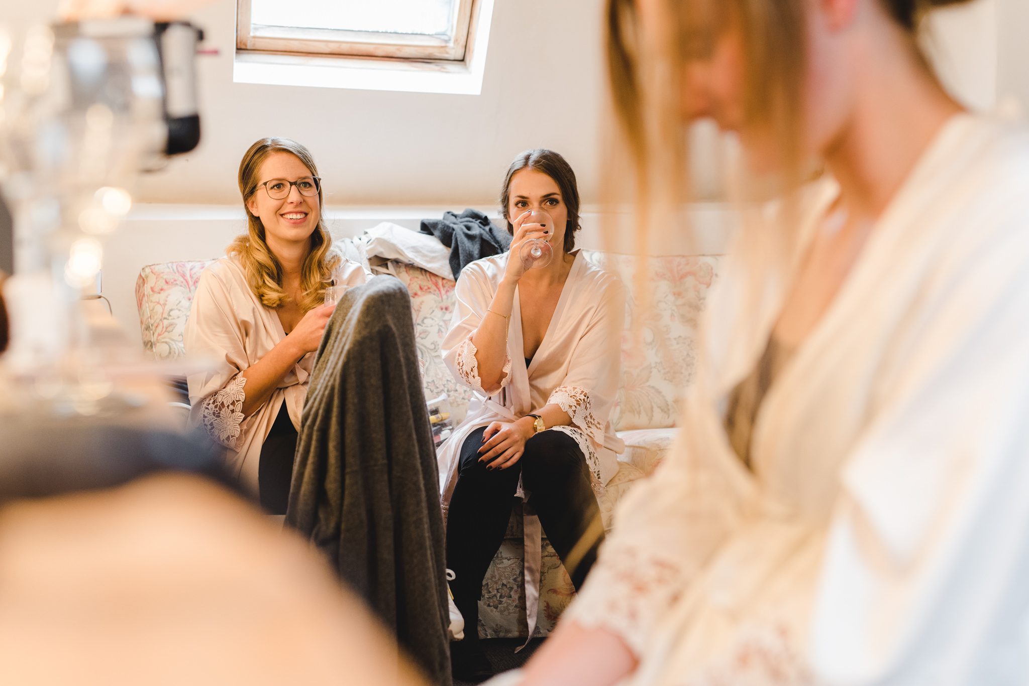 Bridesmaids getting ready for a wedding