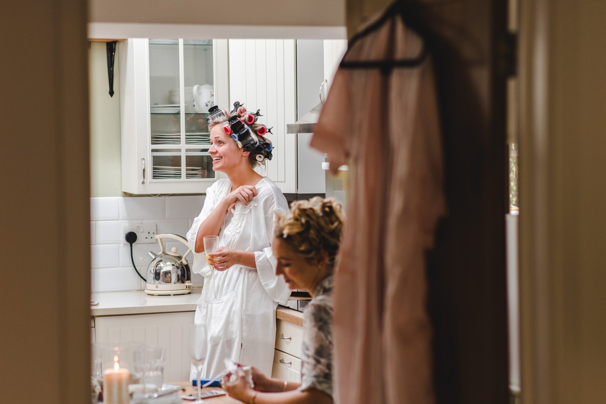 A bride before her big day at Kingscote Barn