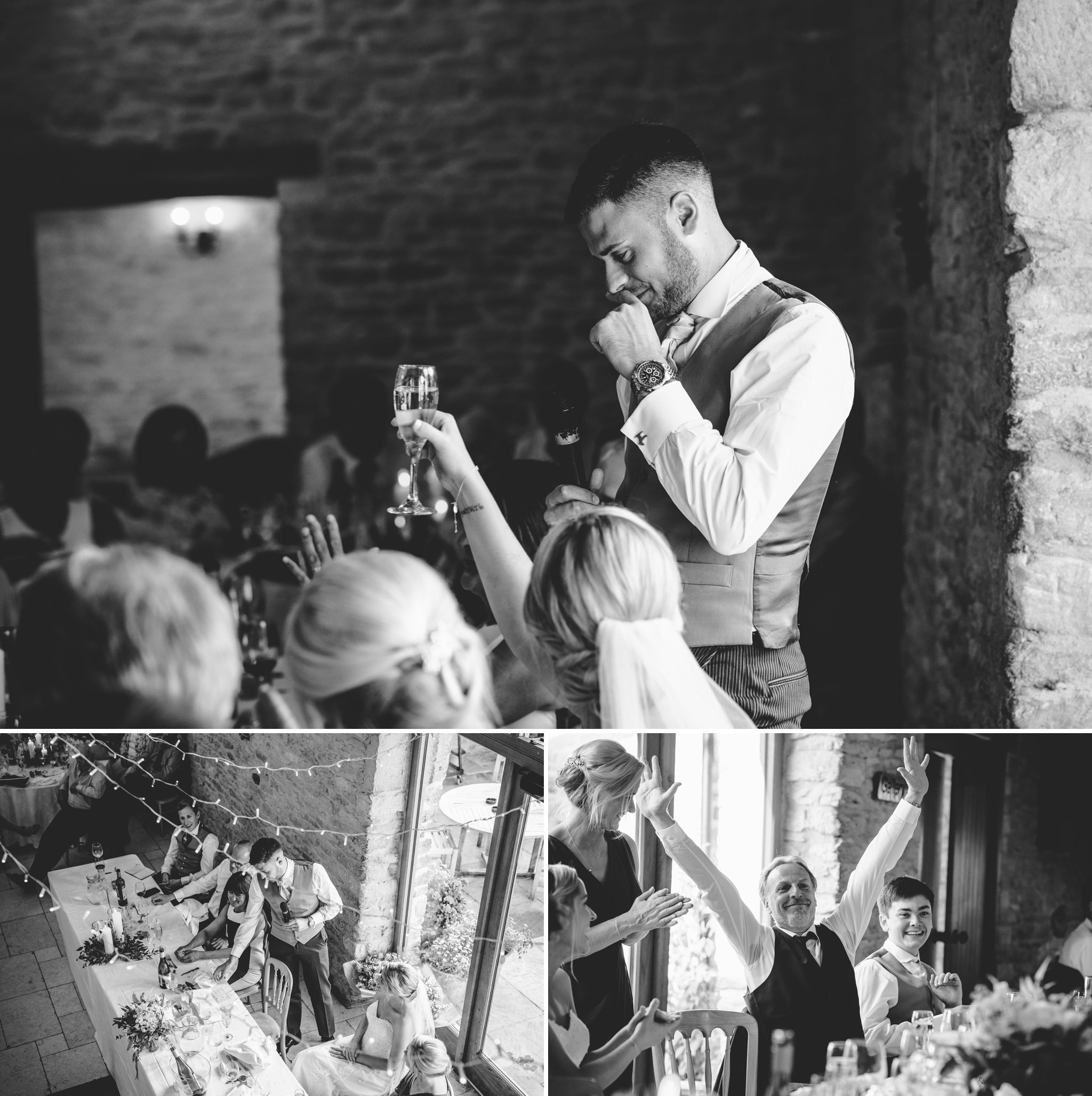 A groom struggling with his emotional speech at Kingscote Barn