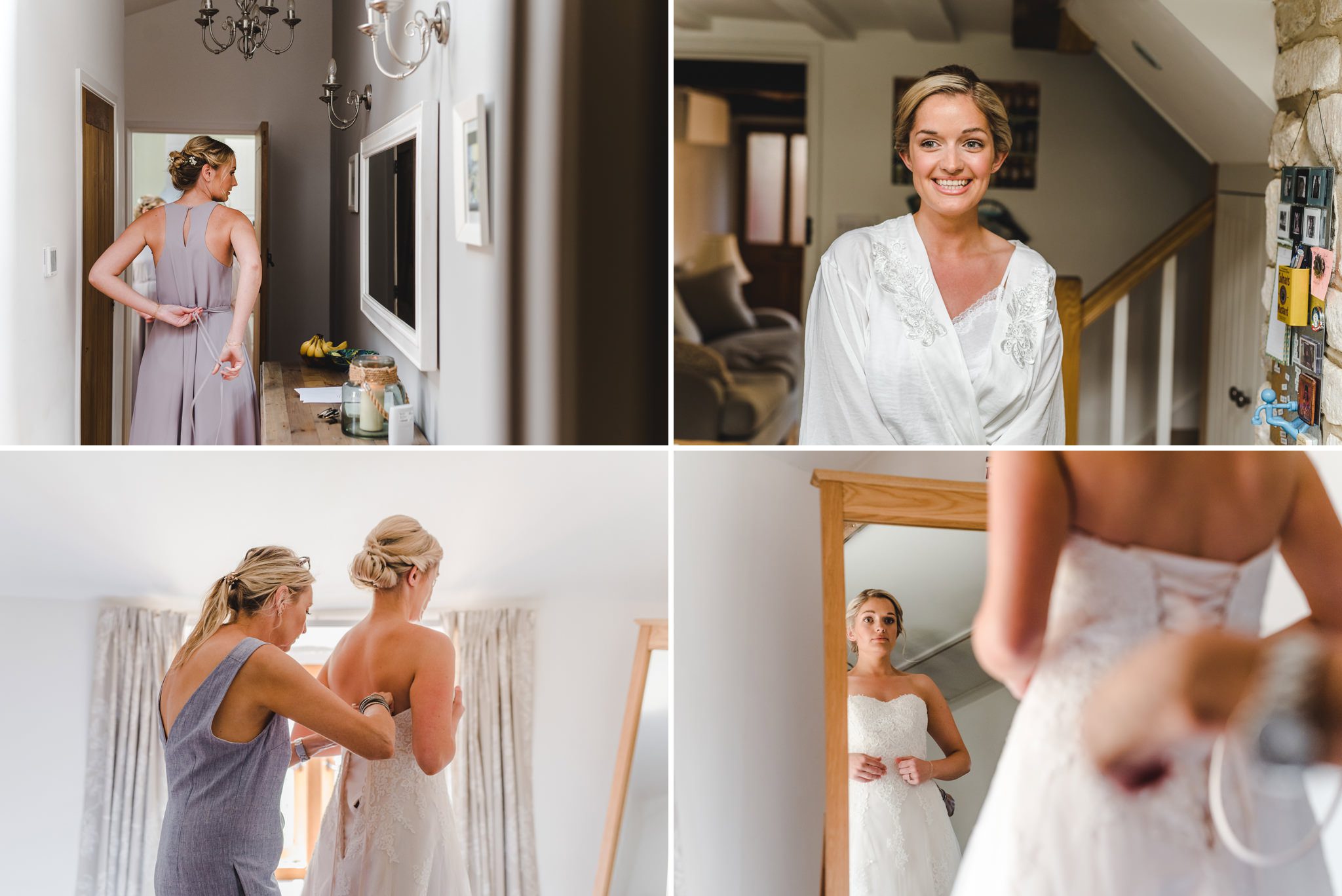 bridal preparations before a church wedding in Gloucestershire