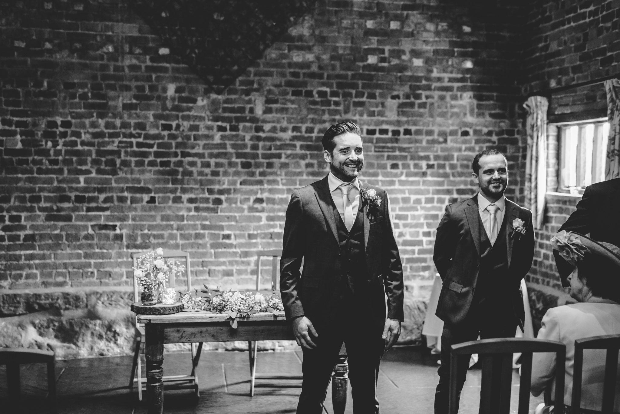 Groom waiting for his bride in the aisle at Curradine