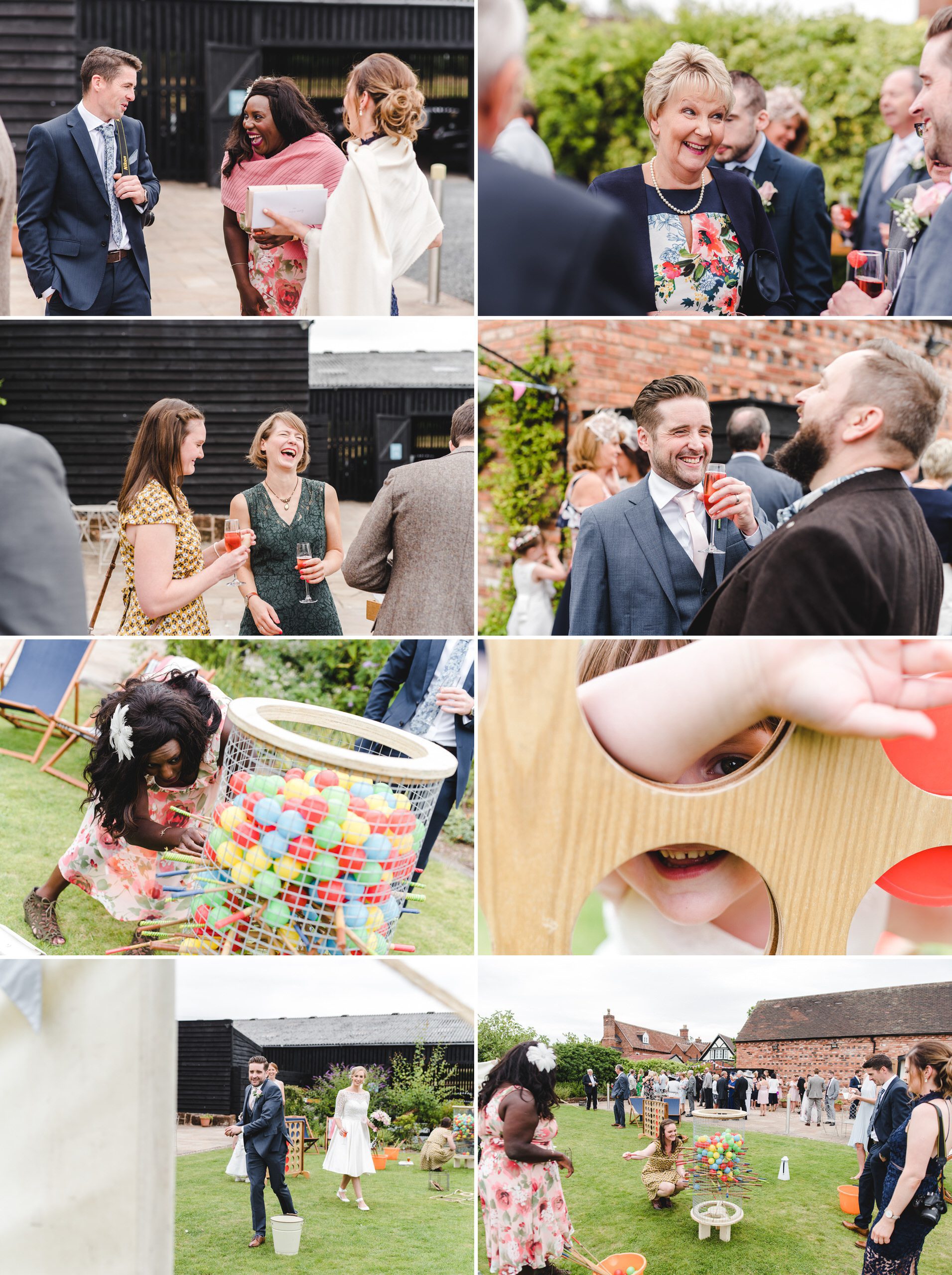 Curradine barns drinks reception and garden games on the lawn