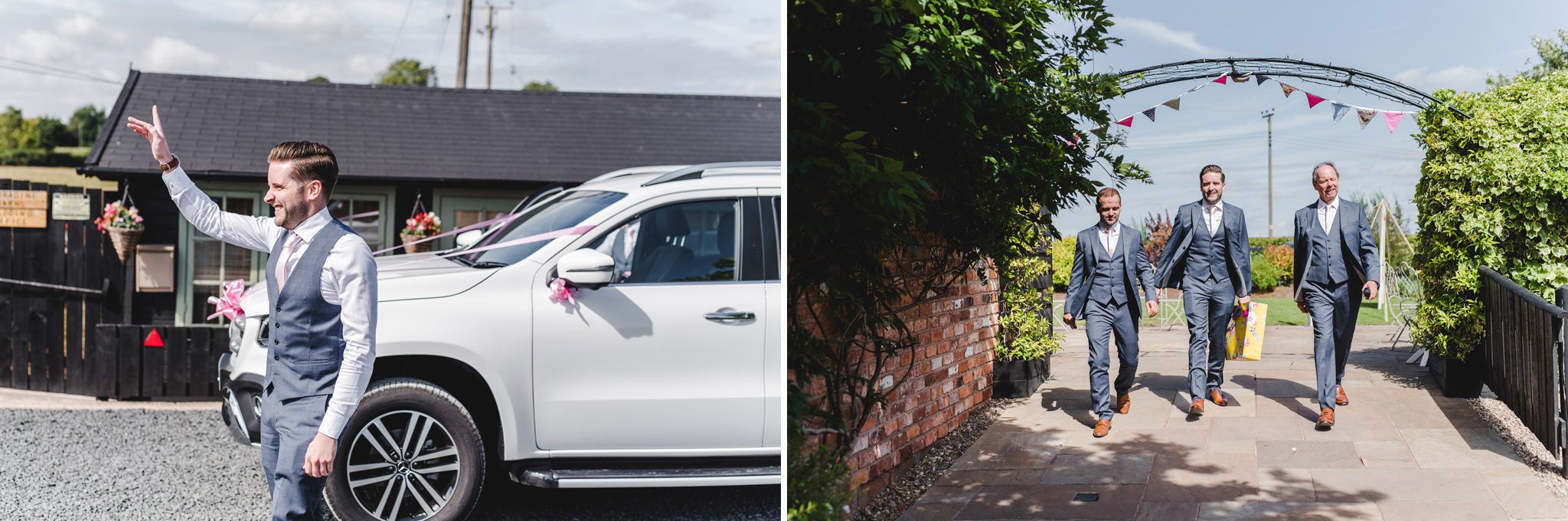 Groom arriving at his Worcestershire wedding venue