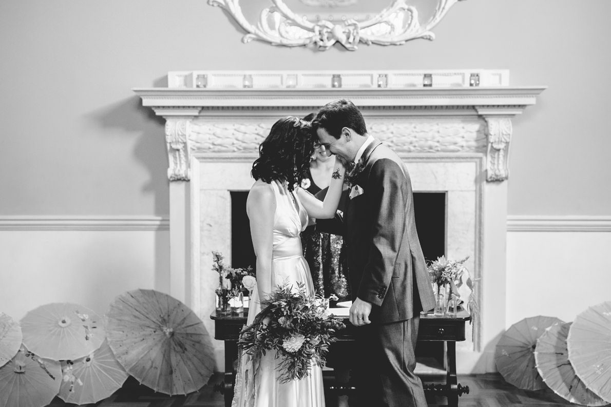 A couple just married at Bath assembly rooms