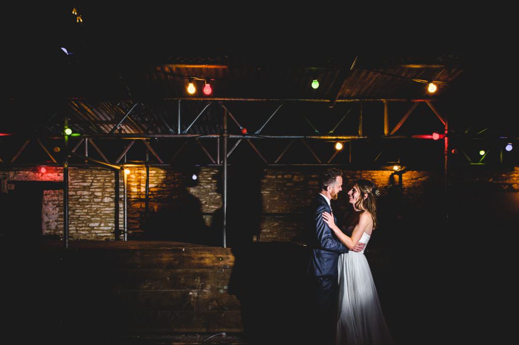 Holford Arms wedding photo at nighttime of a couple outdoors close together