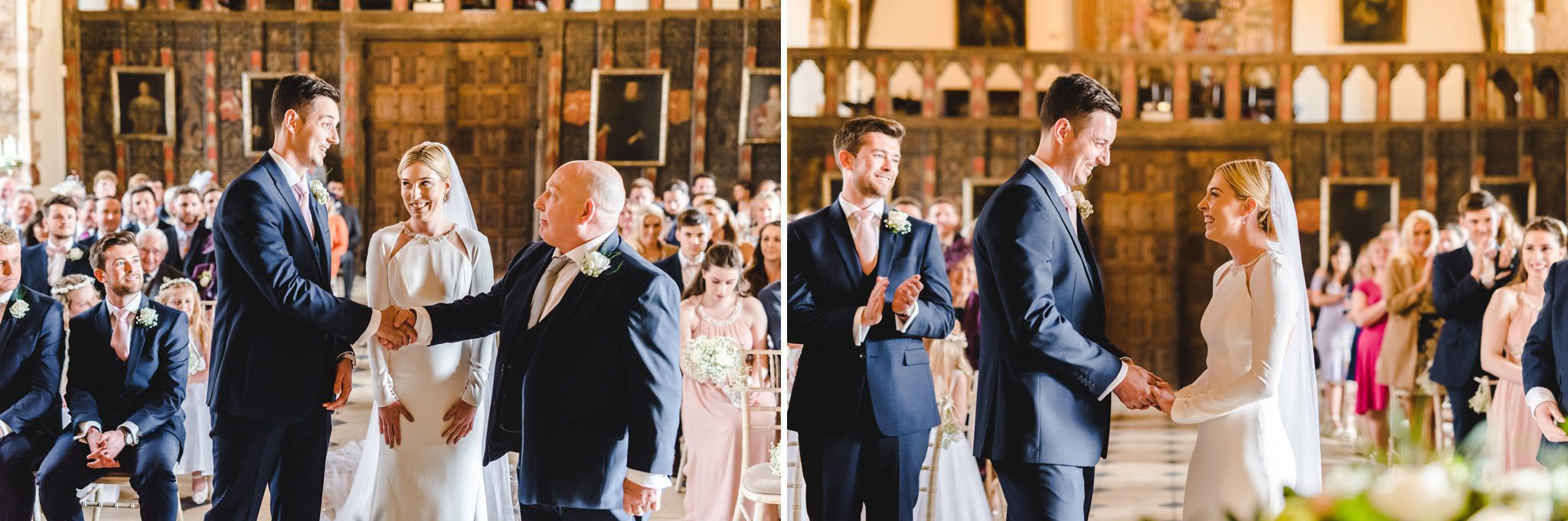 A bride and groom at the top of the aisle for their wedding