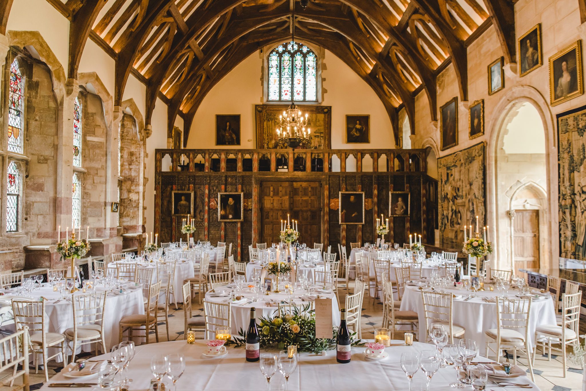 Berkeley Castle main room set up for a wedding breakfast