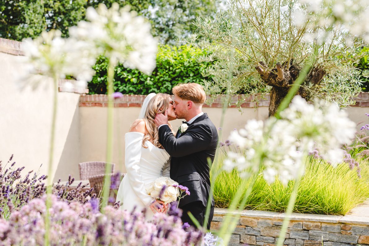 A wedding couple in the gardens at Coltsfoot