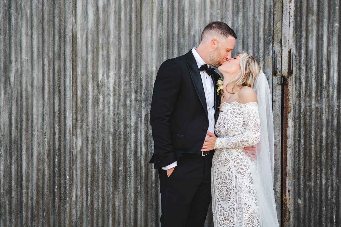 A cople sharing a moment on their wedding day