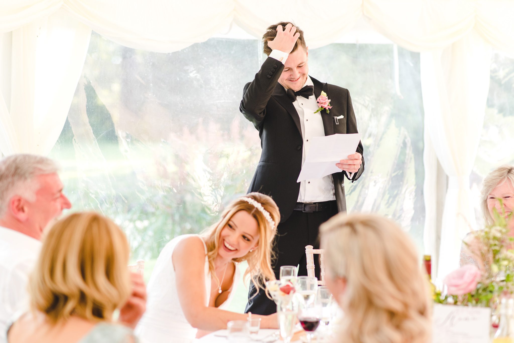 Wedding speeches in the marquee at Ardington House