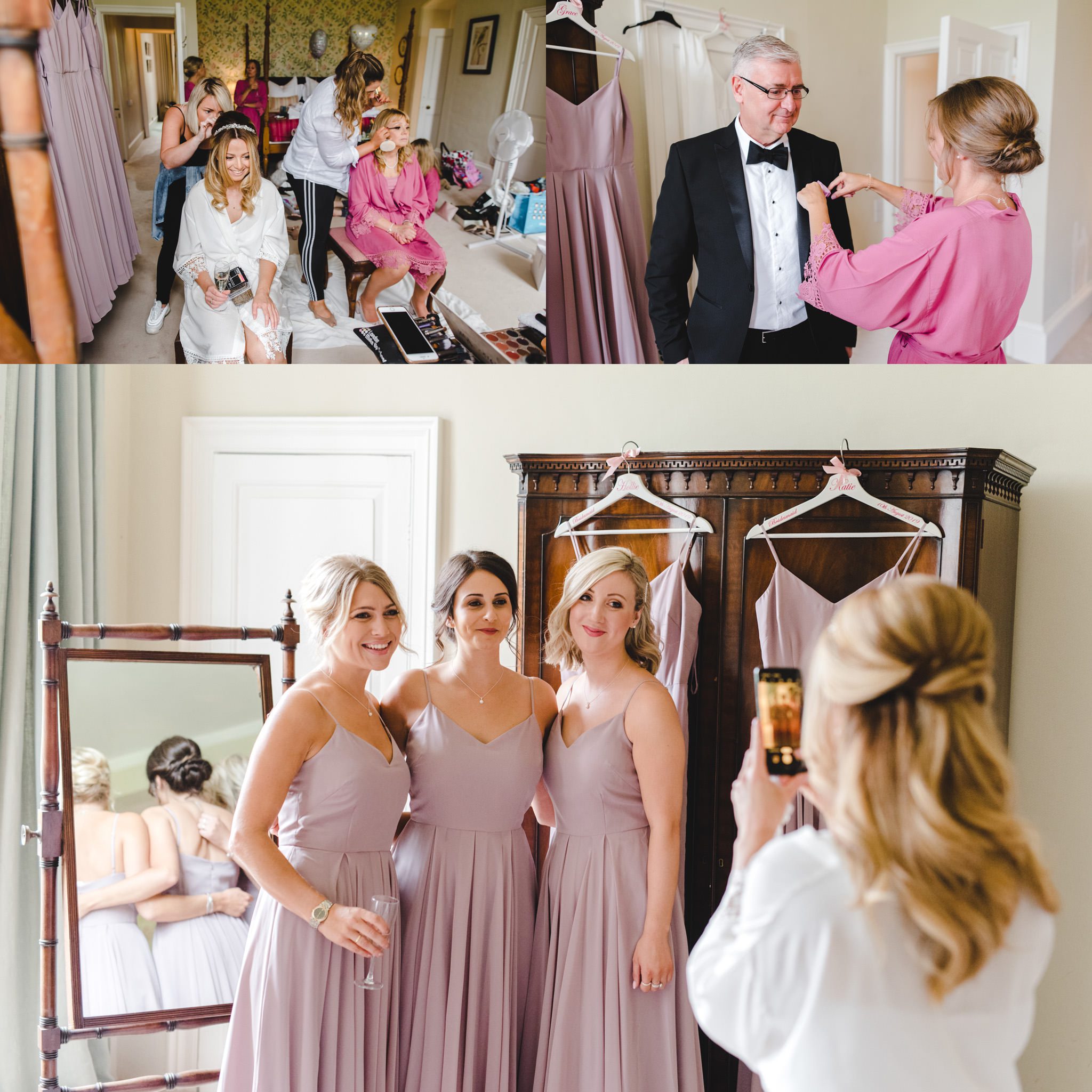 A bride and her bridesmaids getting ready for a wedding