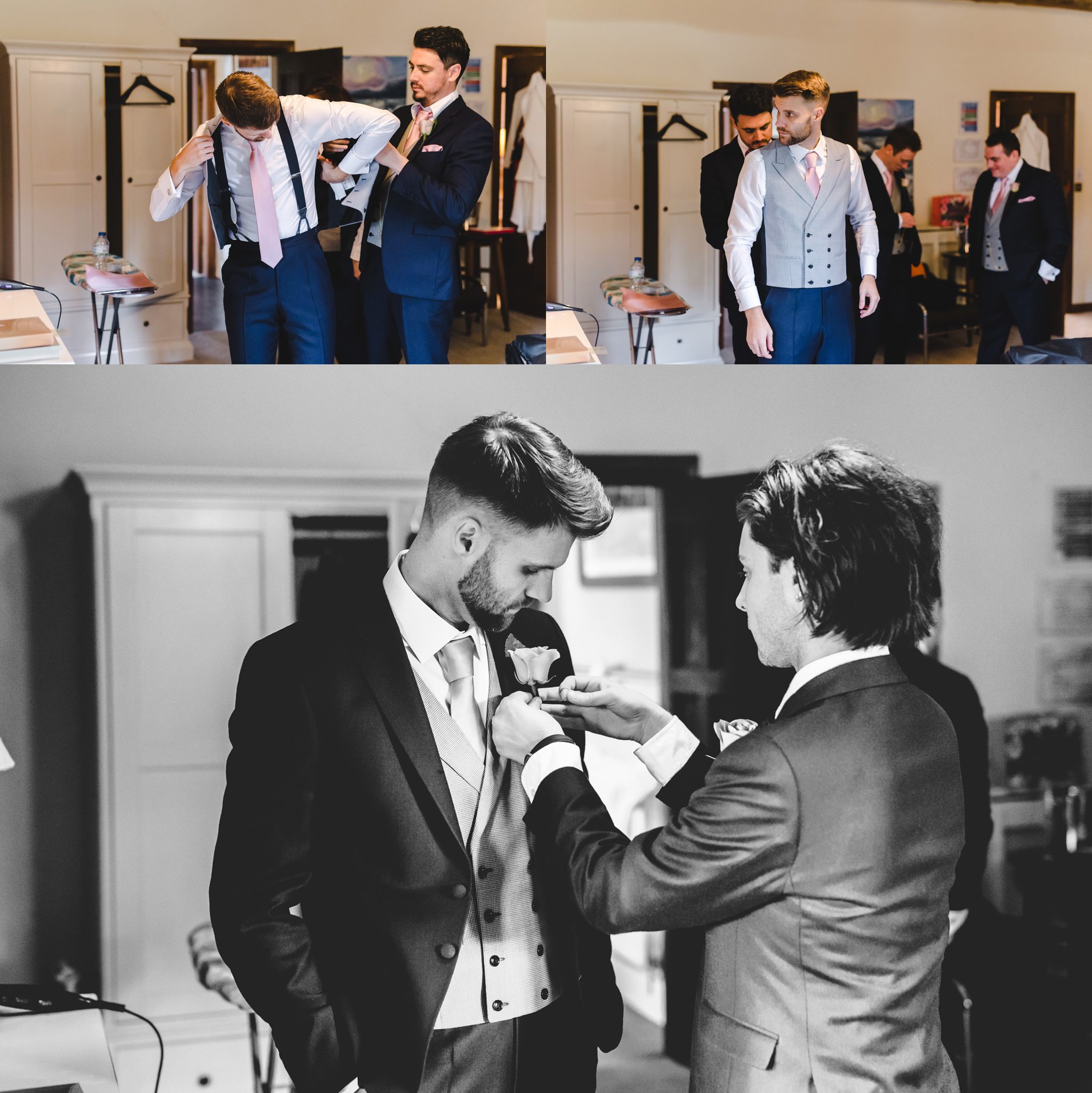 A groom at Brinsop getting dressed for his wedding