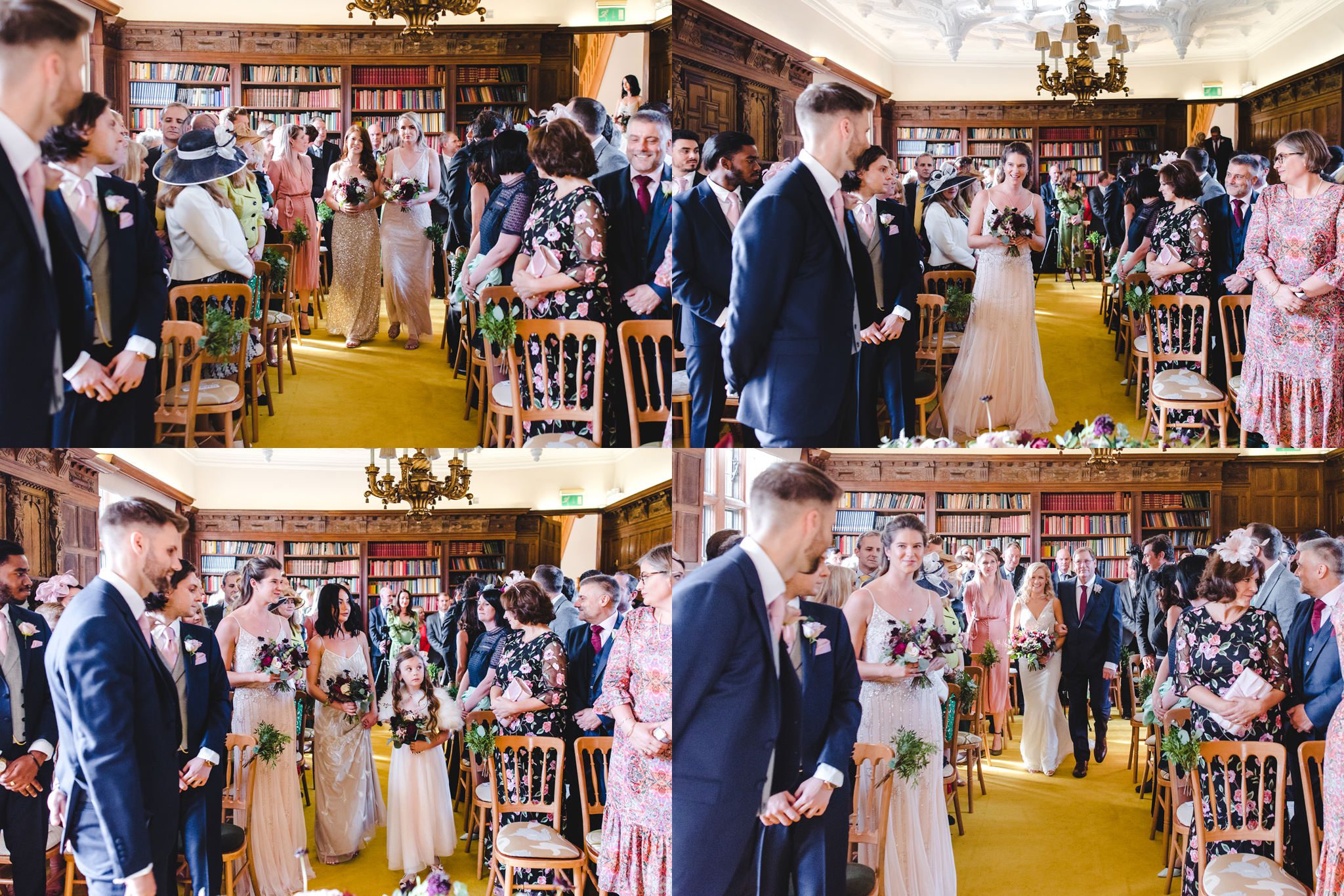 Aisle walk for bride and bridesmaids at Brinsop Court