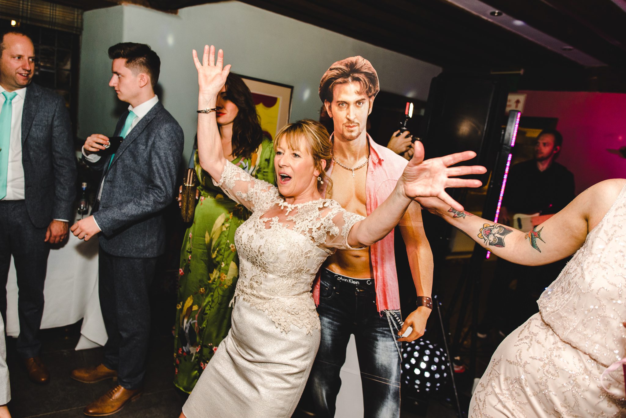 Wedding guests dancing at Brinsop 