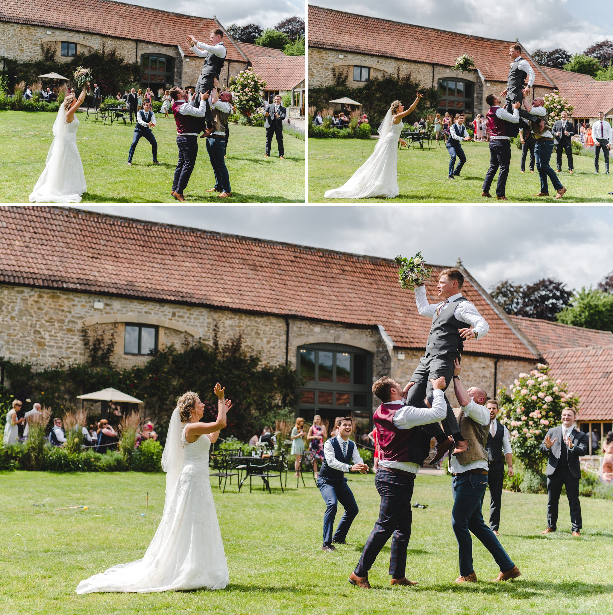 Rugby bouquet throw at Priston Mill