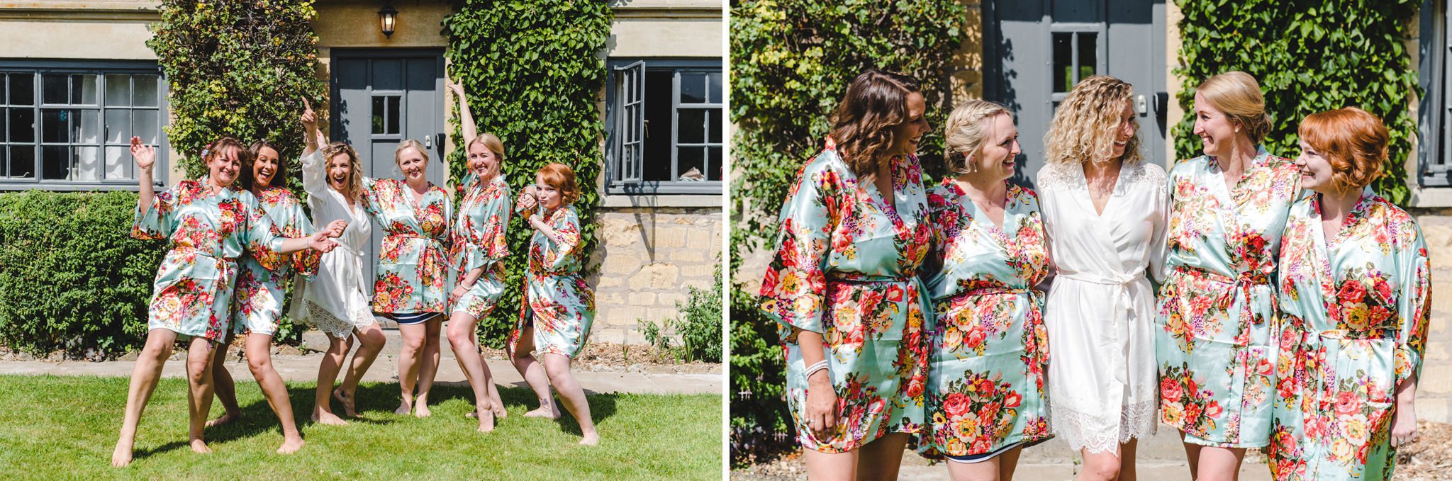 Bride and bridesmaids in dressing gowns