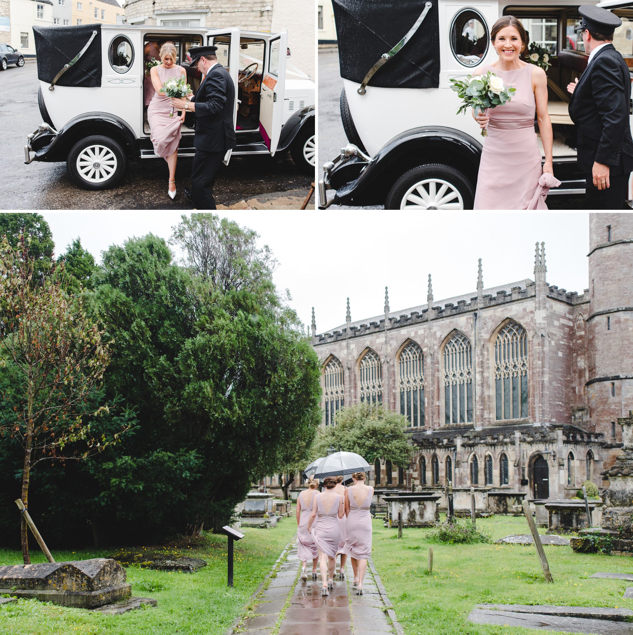 Bridesmaids arriving at a Tetbury wedding